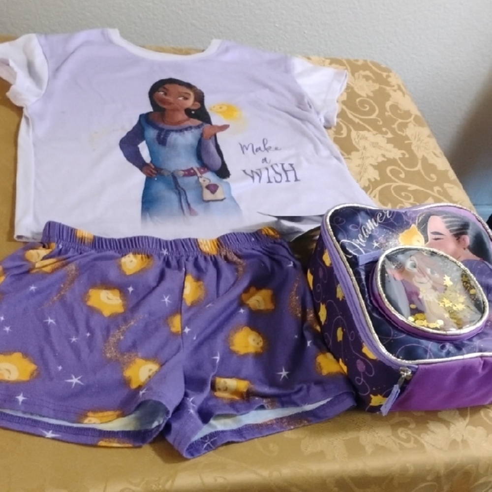 Disney Make A Wish Pajama Set - Yellow and Purple With A Lunch Box - Picture 1 of 7